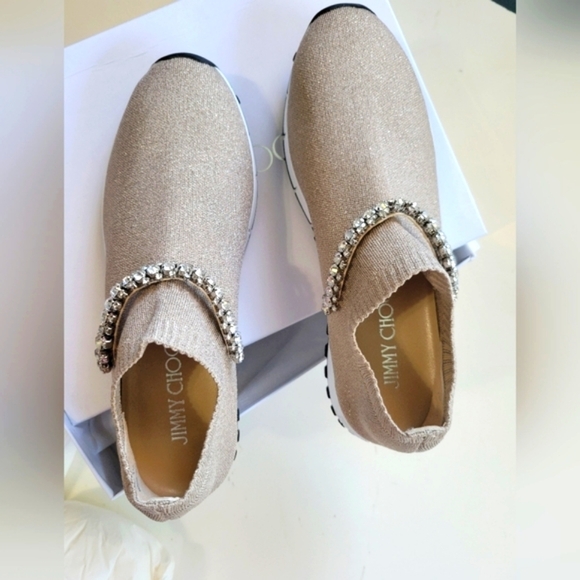 Jimmy Choo Verona Ballet Pink Metallic Knit Trainers Crystal Embellishment 39 - Picture 5 of 11